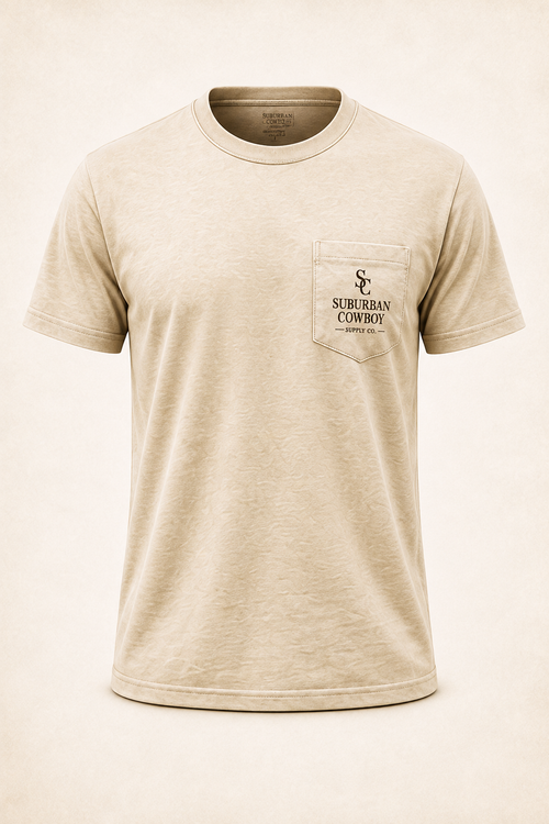 Ivory heavyweight cotton pocket tee with SC crest