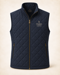 Navy quilted tech vest with embroidered SC crest