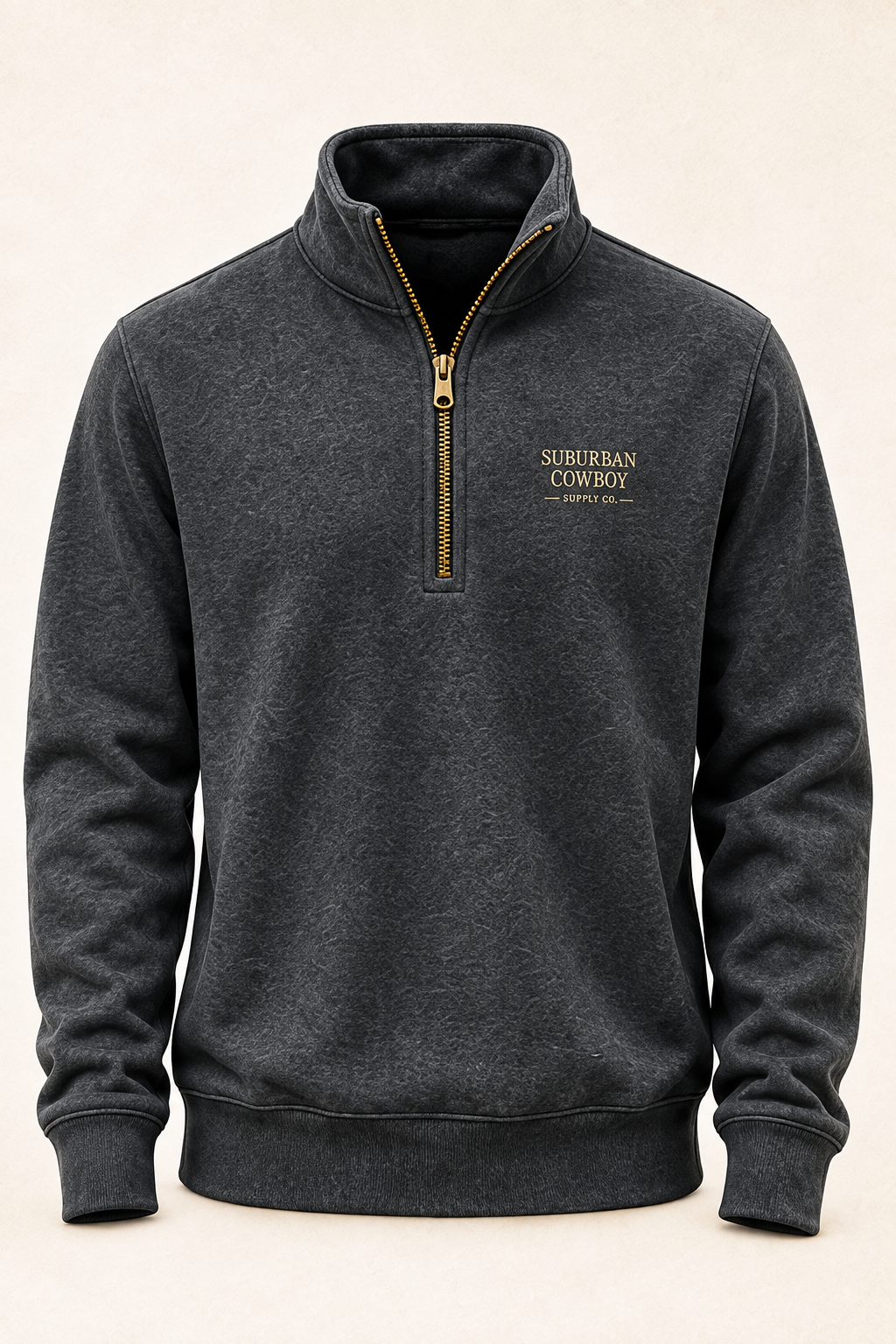 Charcoal quarter-zip pullover with embroidered SC crest